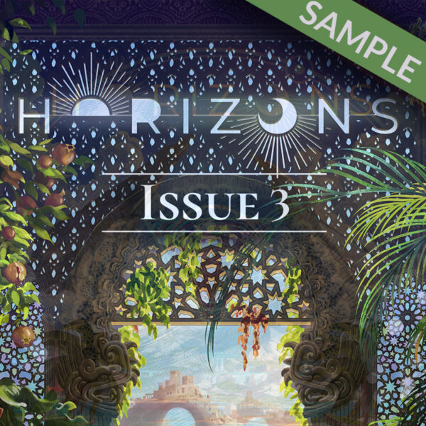 Portion of the Horizons issue 3 cover, with a banner in the corner that says "sample"